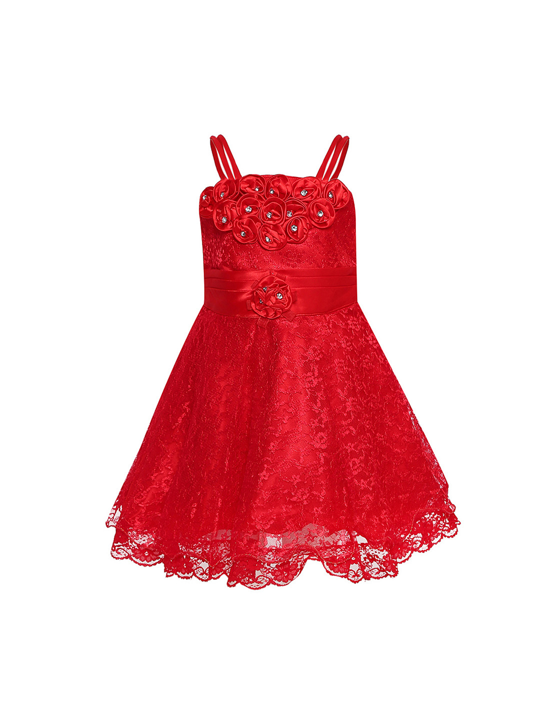 

Aarika Girls Red Self Design Fit and Flare Dress