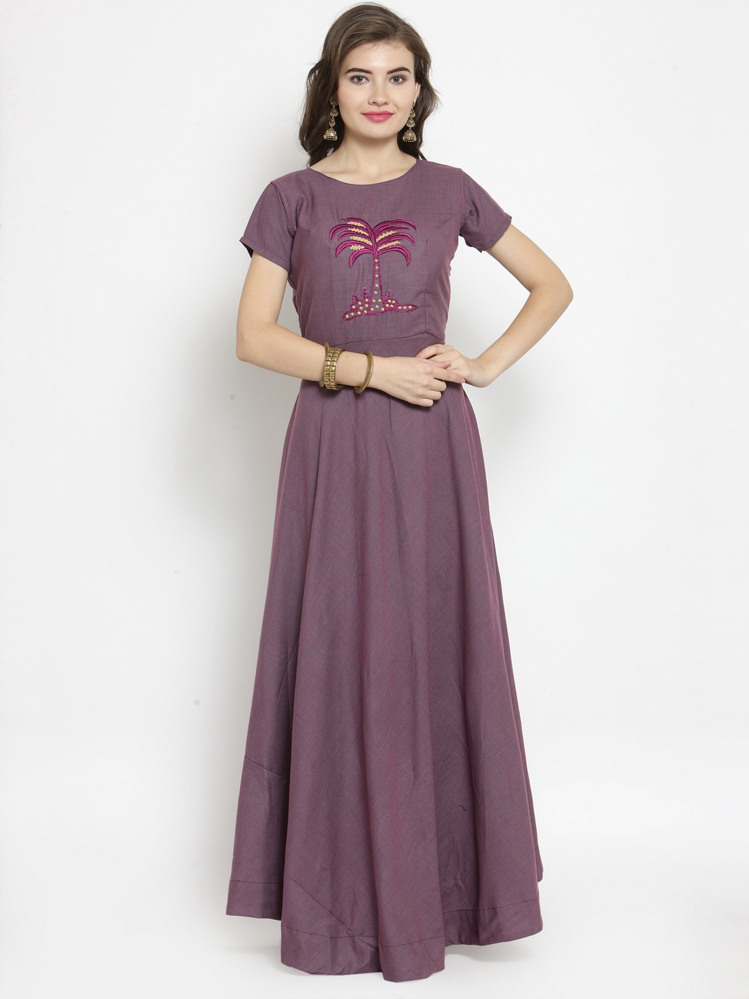 

Kvsfab Women Purple Embroidered A-Line Kurta