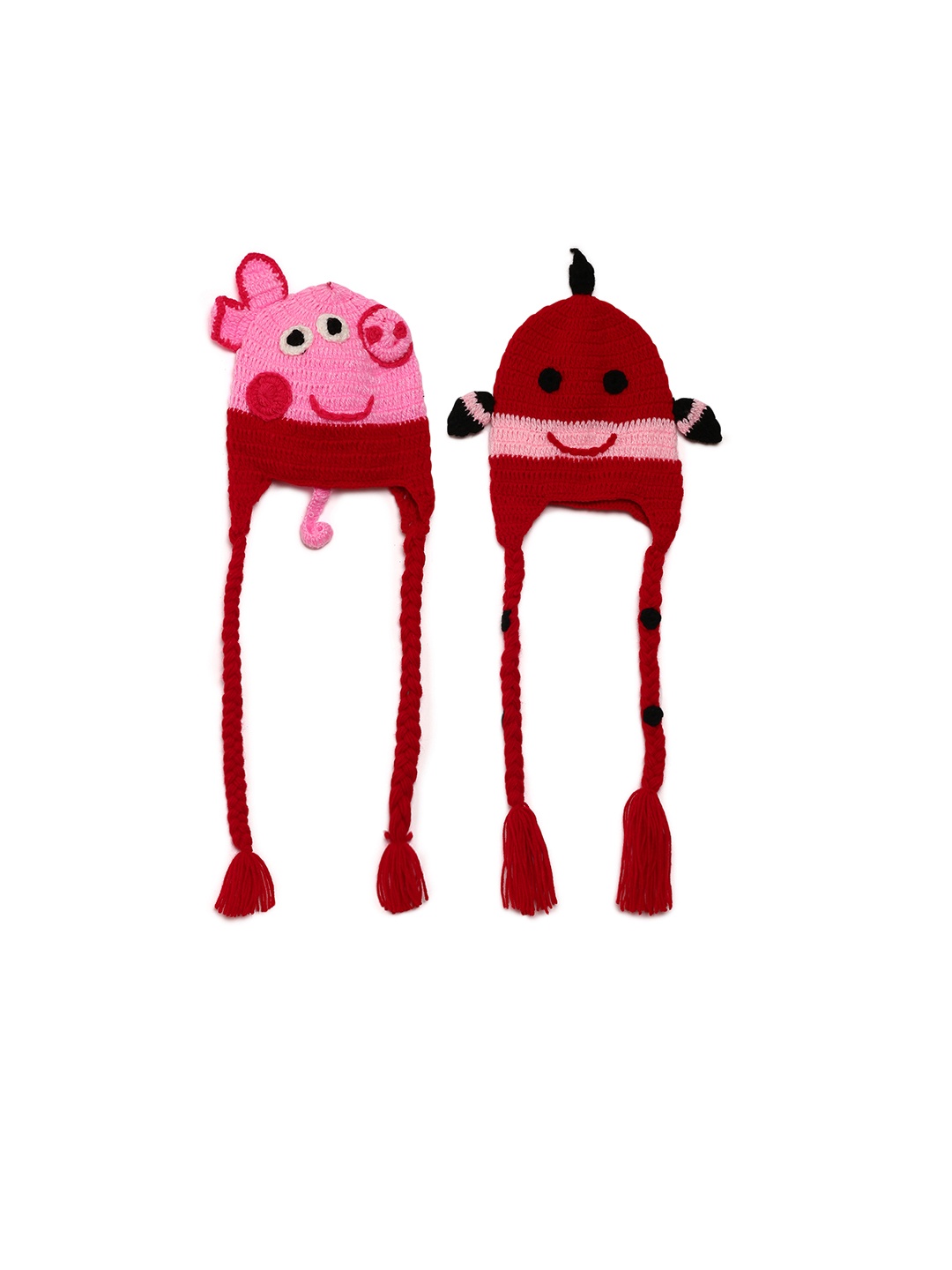 

CHUTPUT Unisex Set of 2 Self-Design Beanies, Red