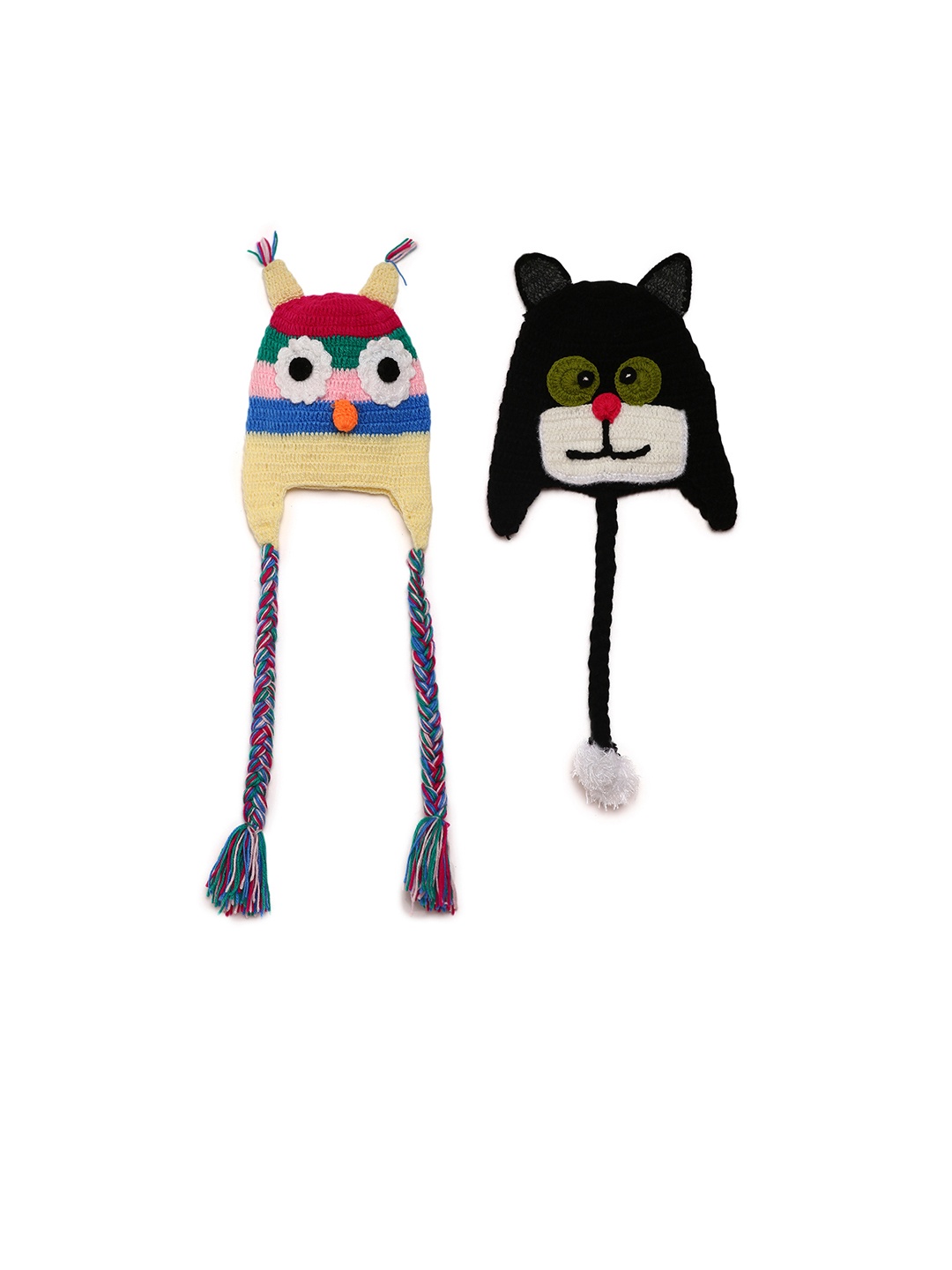 

CHUTPUT Unisex Set of 2 Self-Design Beanies, Black