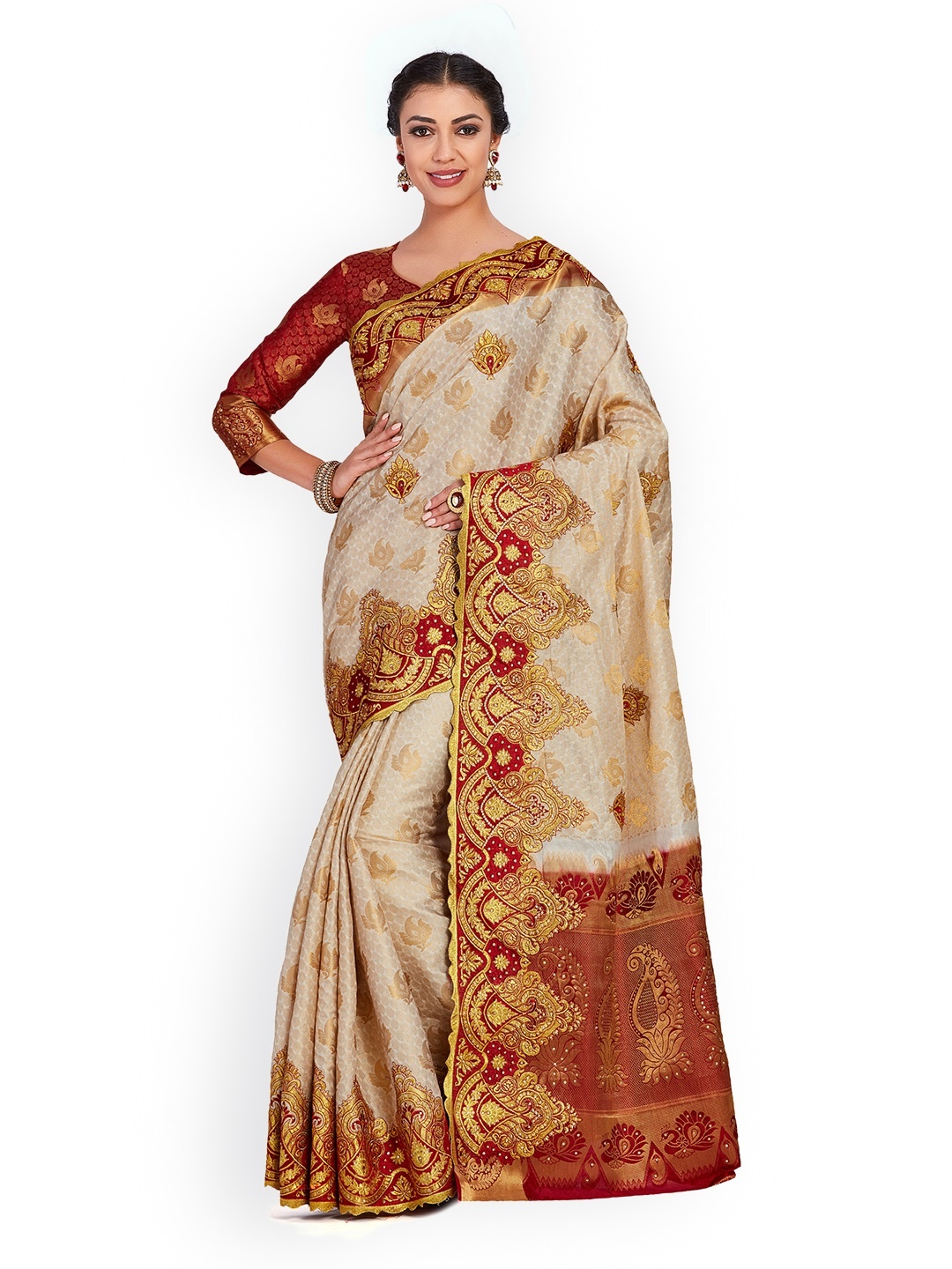

MIMOSA Off-White Art Silk Woven Design Kanjeevaram Saree