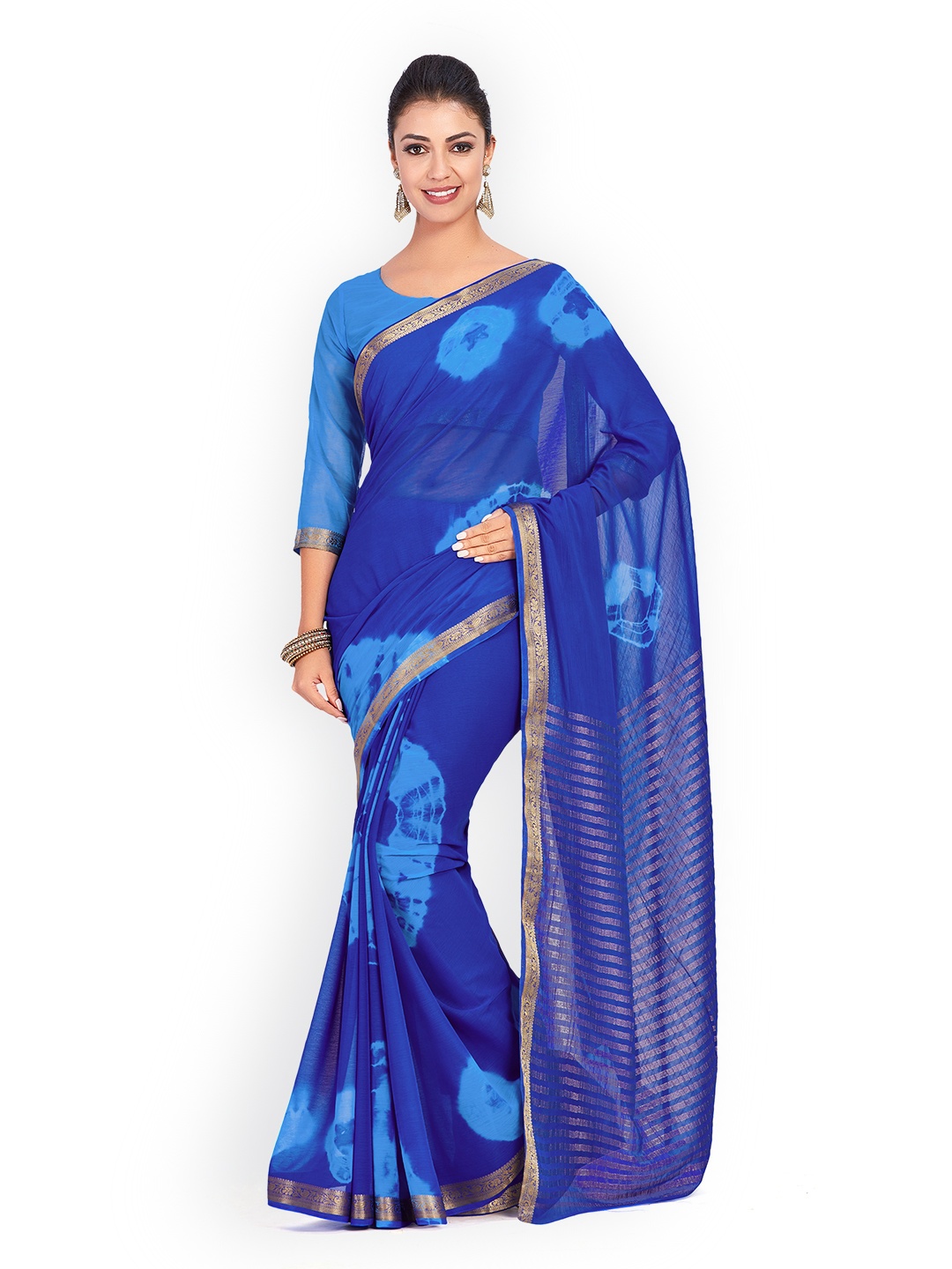 

MIMOSA Blue Poly Chiffon Dyed Banarasi Saree
