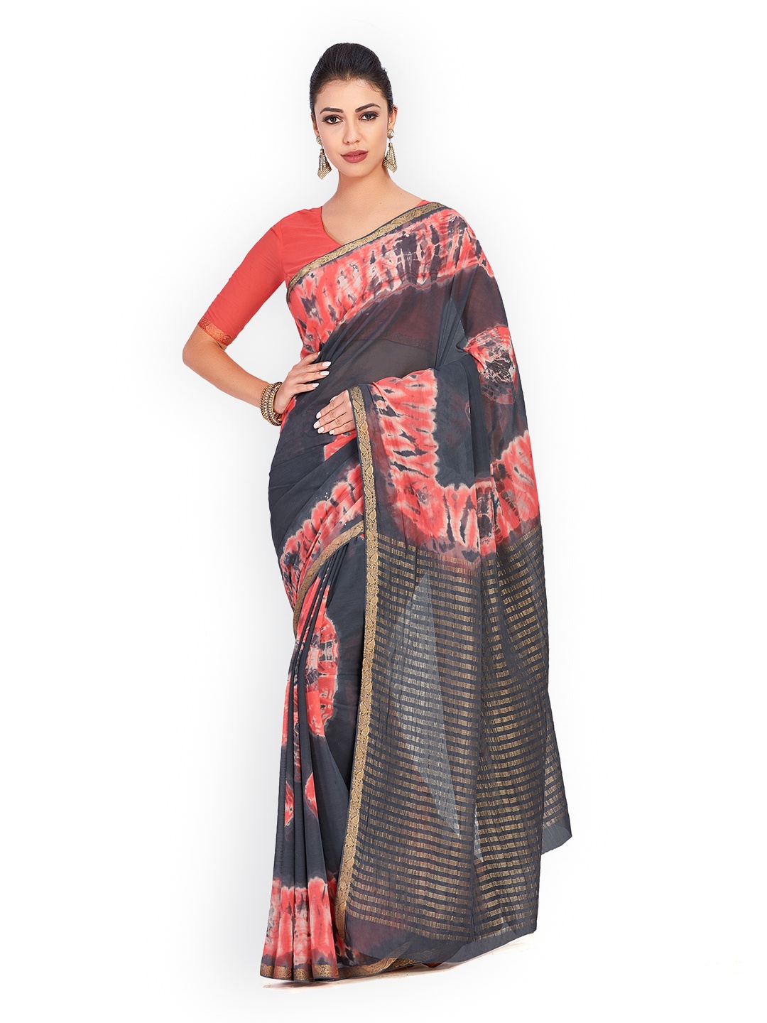 

MIMOSA Grey Poly Chiffon Dyed Banarasi Saree