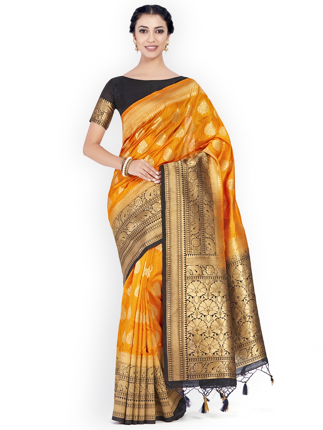 

MIMOSA Orange Art Silk Woven Design Kanjeevaram Saree
