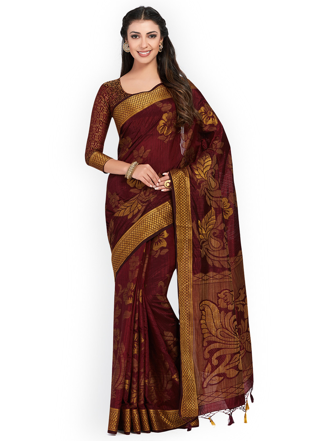 

MIMOSA Maroon Art Silk Woven Design Kanjeevaram Saree