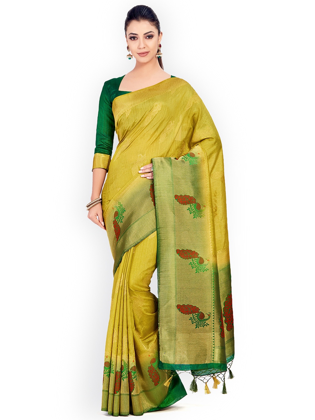 

MIMOSA Yellow Art Silk Woven Design Kanjeevaram Saree