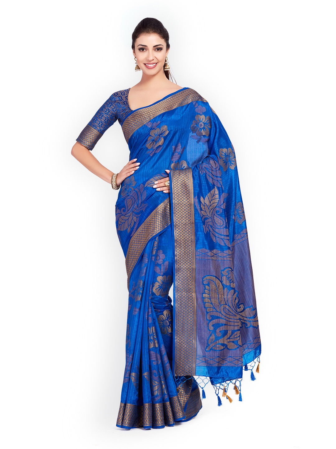 

MIMOSA Blue Art Silk Woven Design Kanjeevaram Saree