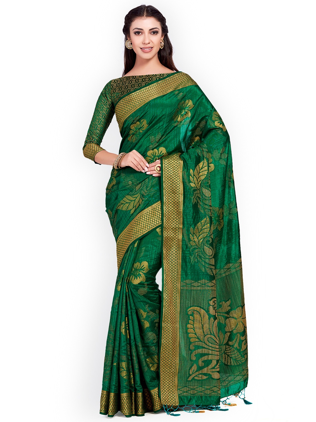 

MIMOSA Green & Beige Art Silk Woven Design Kanjeevaram Saree
