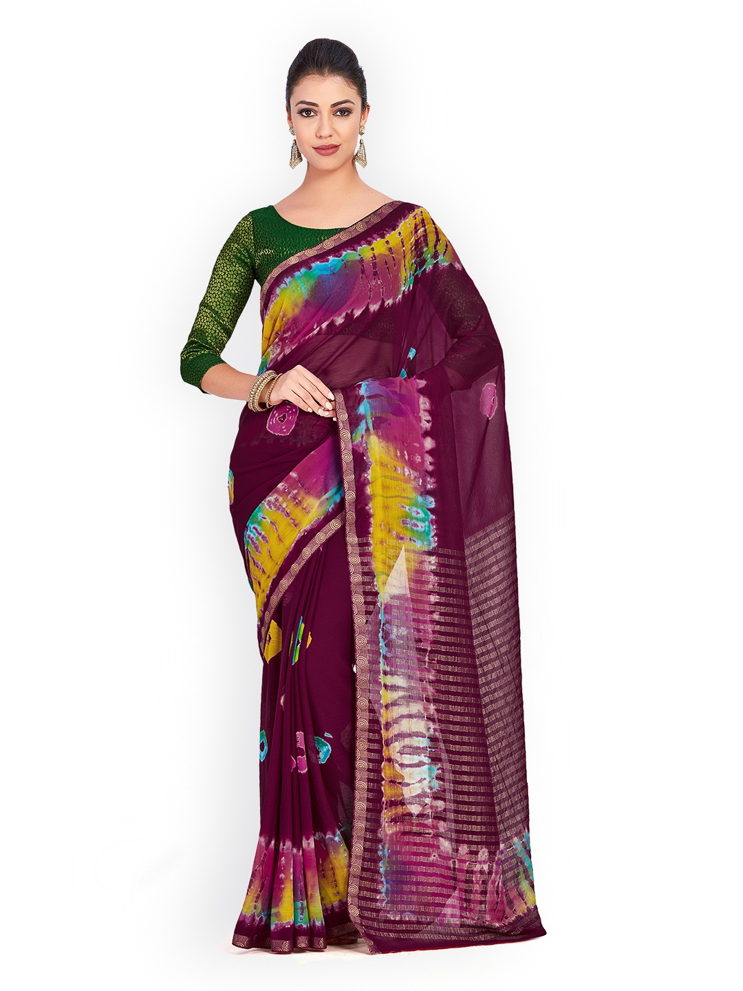 

MIMOSA Burgundy Poly Chiffon Dyed Saree