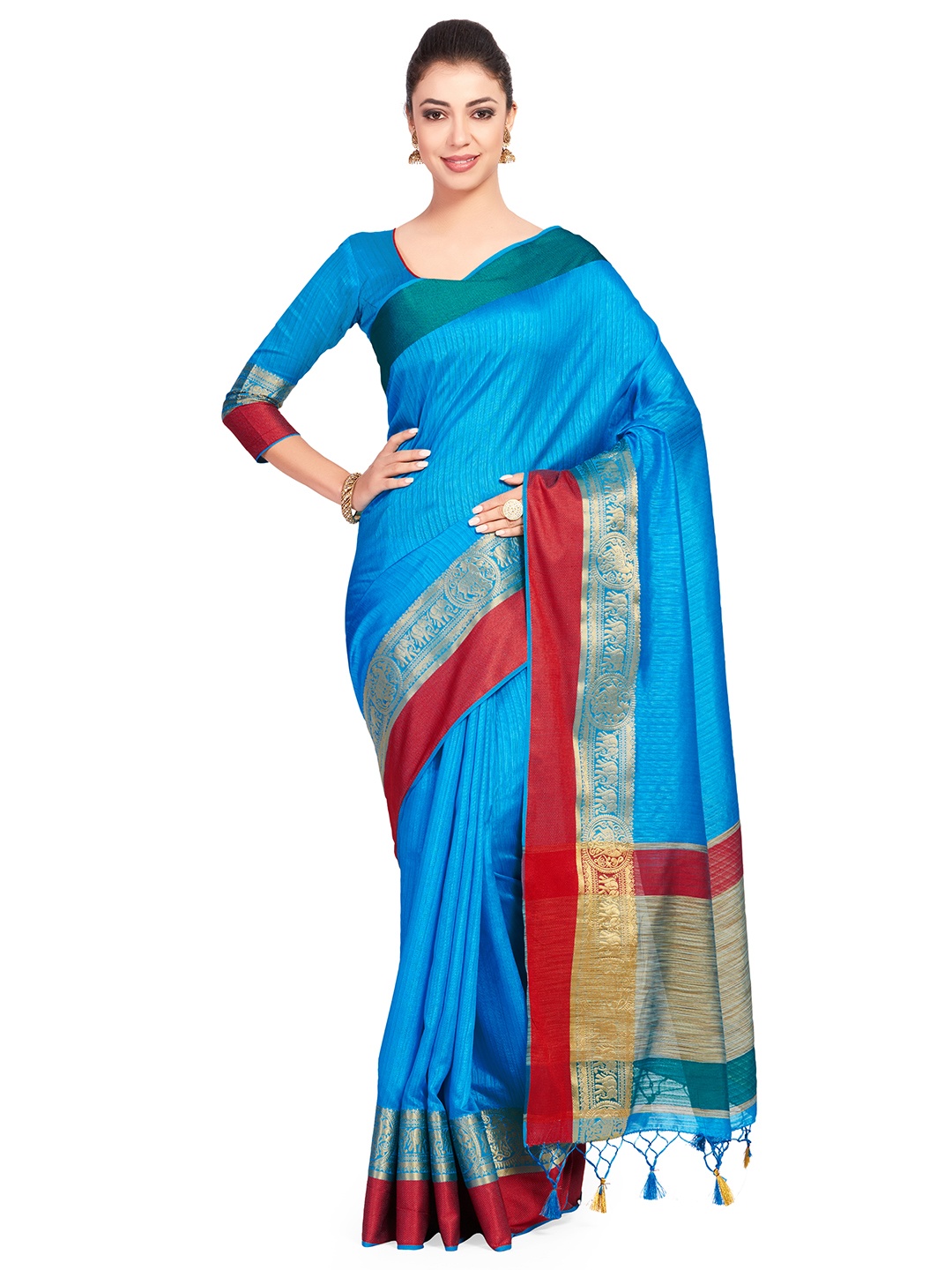 

MIMOSA Blue Art Silk Woven Design Kanjeevaram Saree