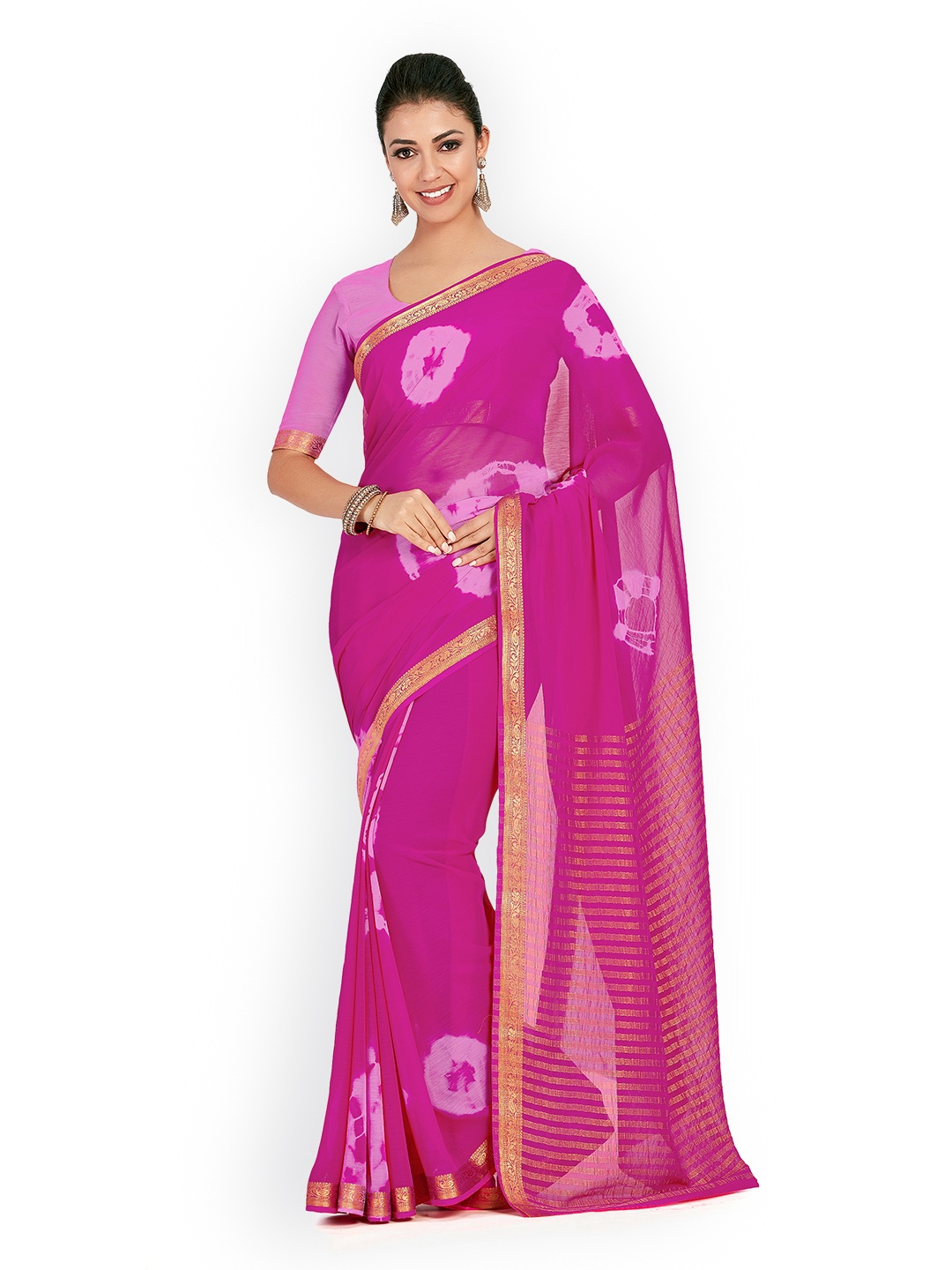

MIMOSA Pink Poly Chiffon Dyed Saree