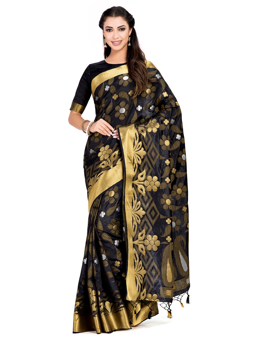 

MIMOSA Black Art Silk Woven Design Kanjeevaram Saree