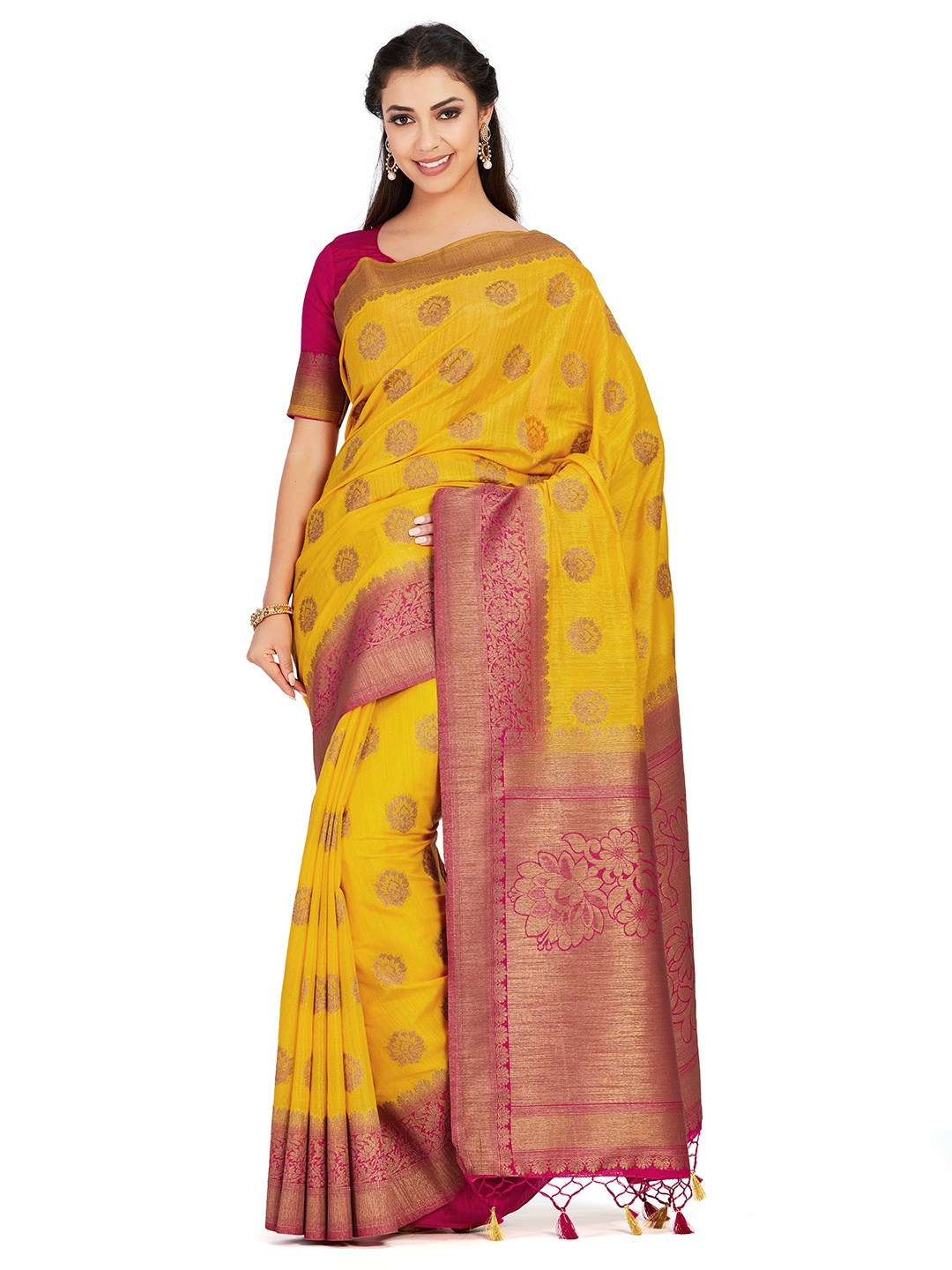 

MIMOSA Mustard Yellow Art Silk Woven Design Kanjeevaram Saree