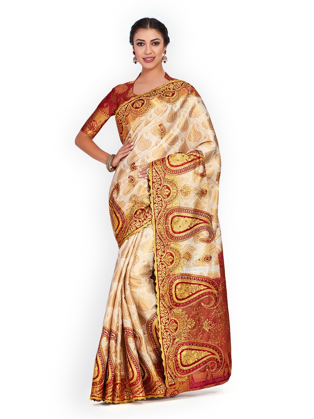 

MIMOSA Off-White Art Silk Woven Design Kanjeevaram Saree