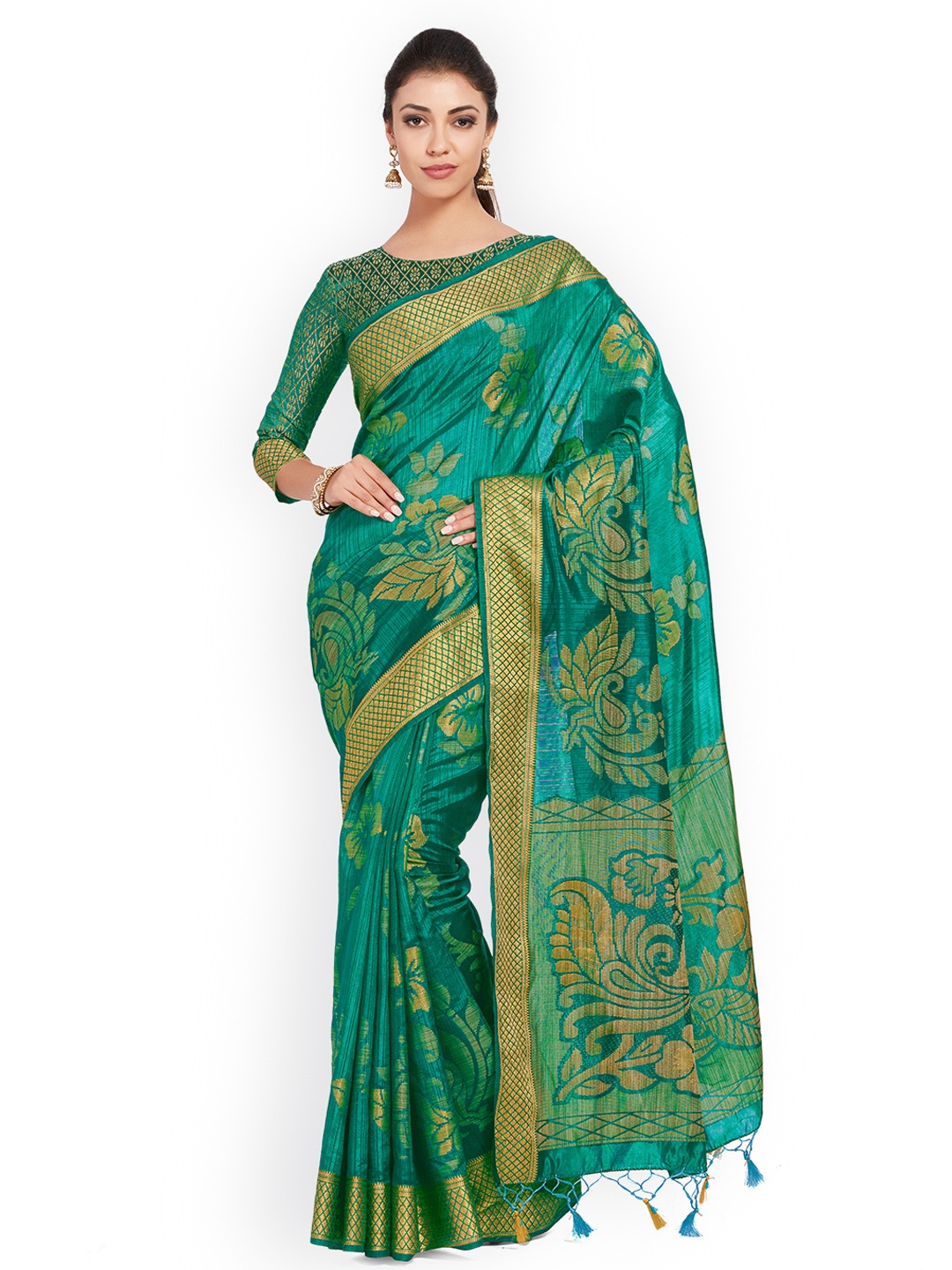 

MIMOSA Green & Beige Art Silk Woven Design Kanjeevaram Saree