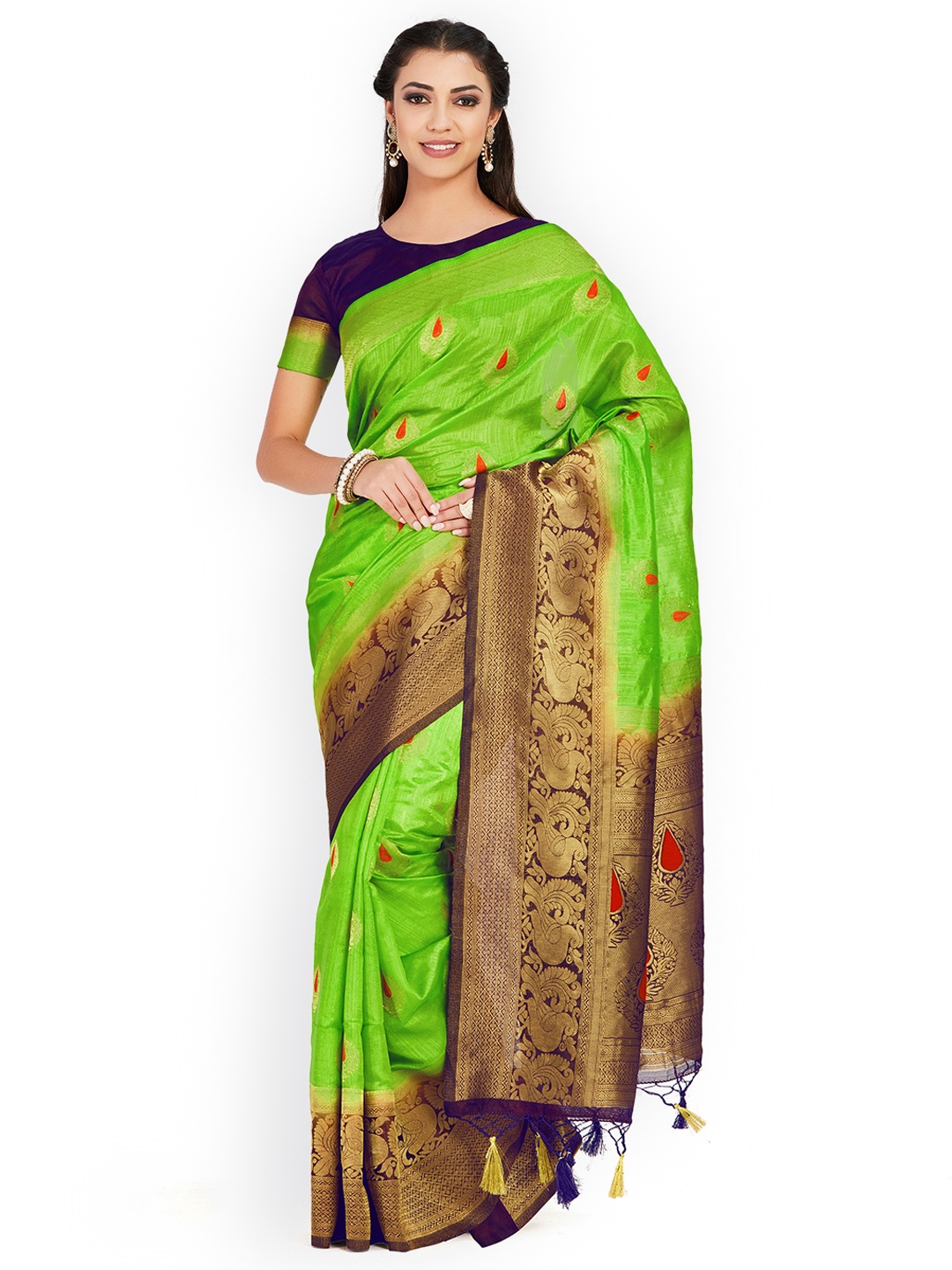 

MIMOSA Green & Red Art Silk Woven Design Kanjeevaram Saree