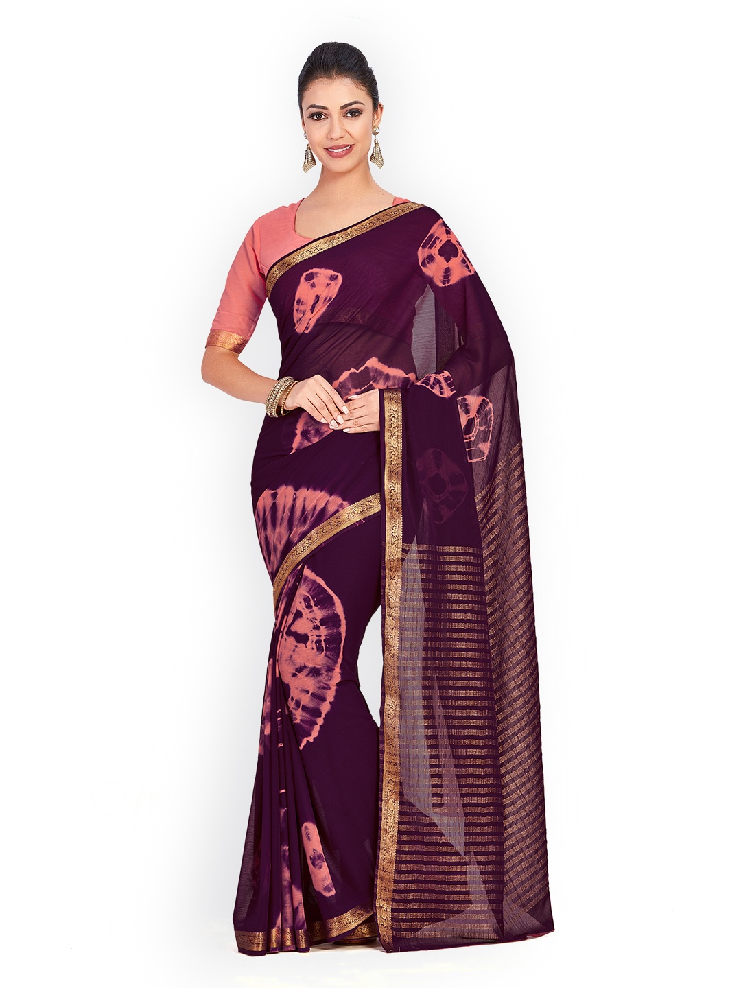 

MIMOSA Burgundy Poly Chiffon Dyed Banarasi Saree
