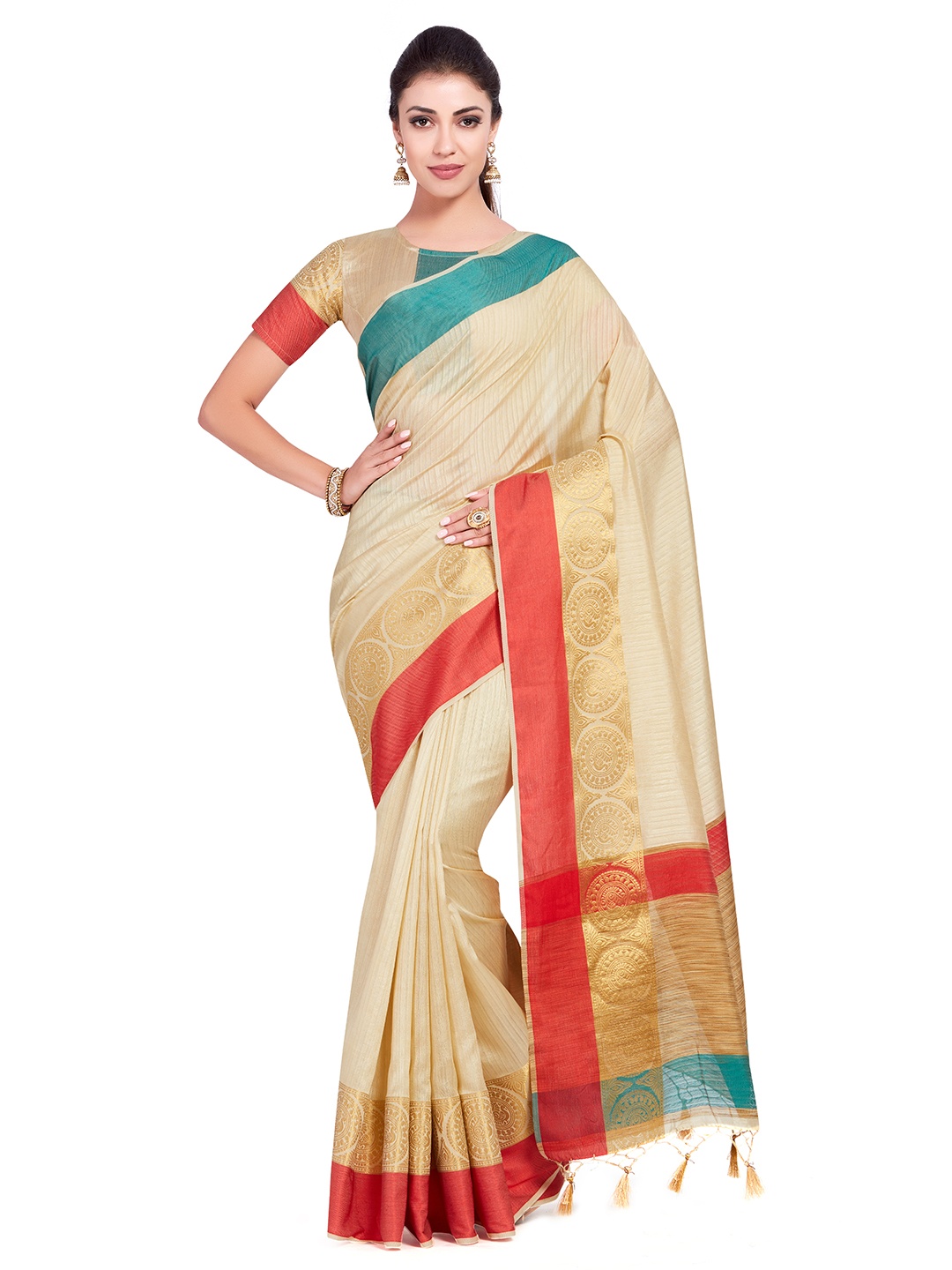 

MIMOSA Beige Raw Silk Woven Design Kanjeevaram Saree