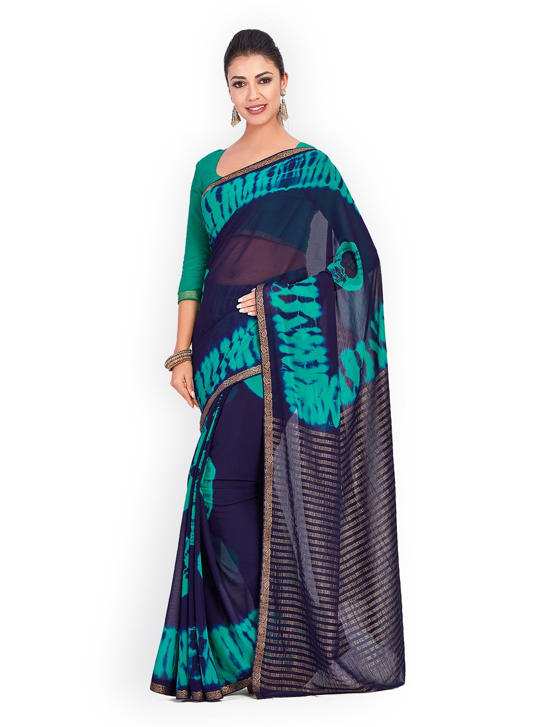 

MIMOSA Navy Blue Poly Chiffon Dyed Banarasi Saree