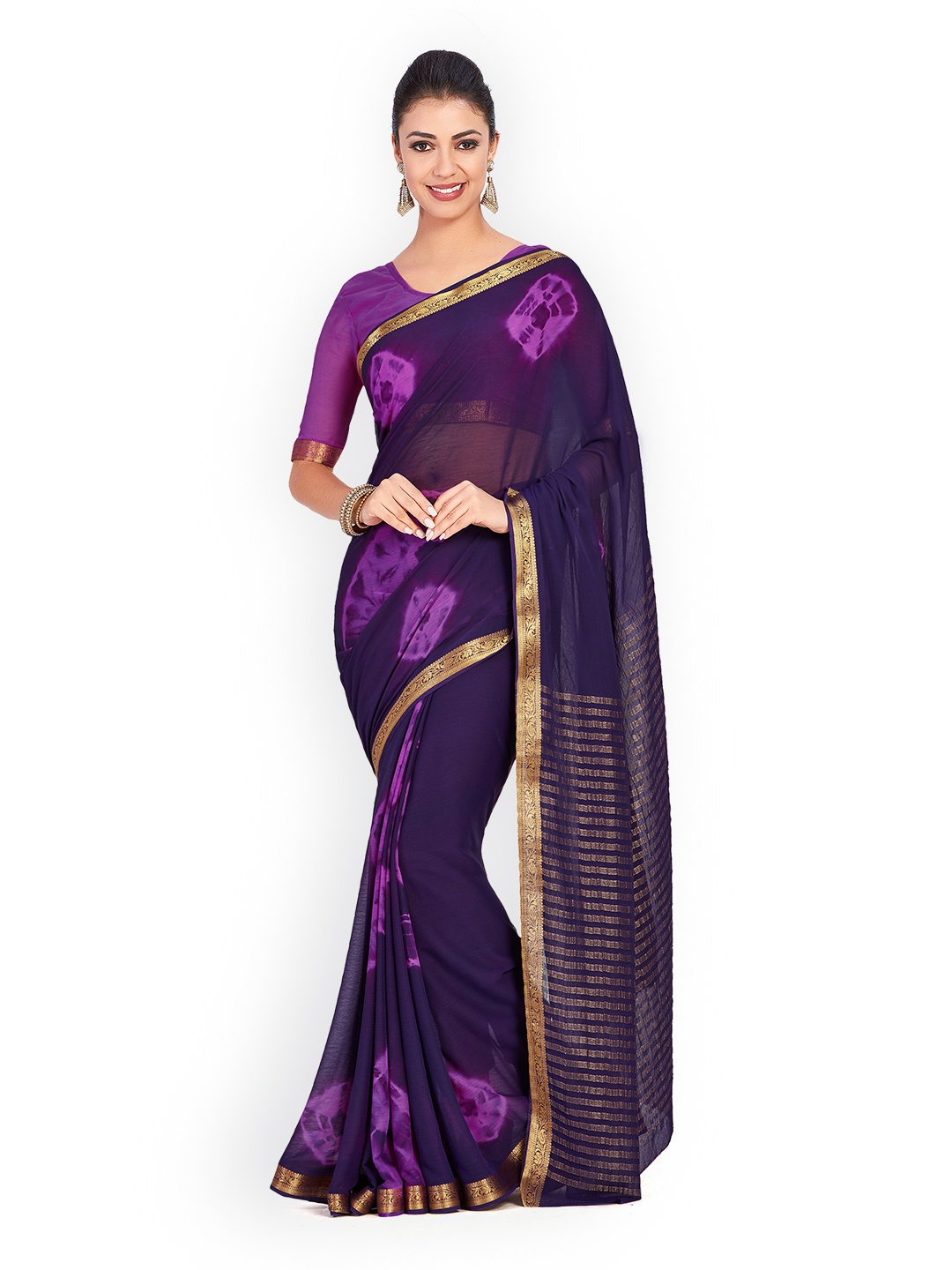 

MIMOSA Navy Blue & Purple Poly Chiffon Dyed Banarasi Saree