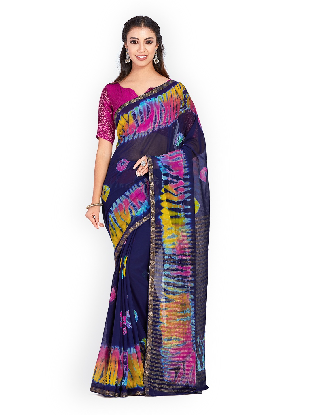 

MIMOSA Navy Blue Poly Chiffon Dyed Banarasi Saree