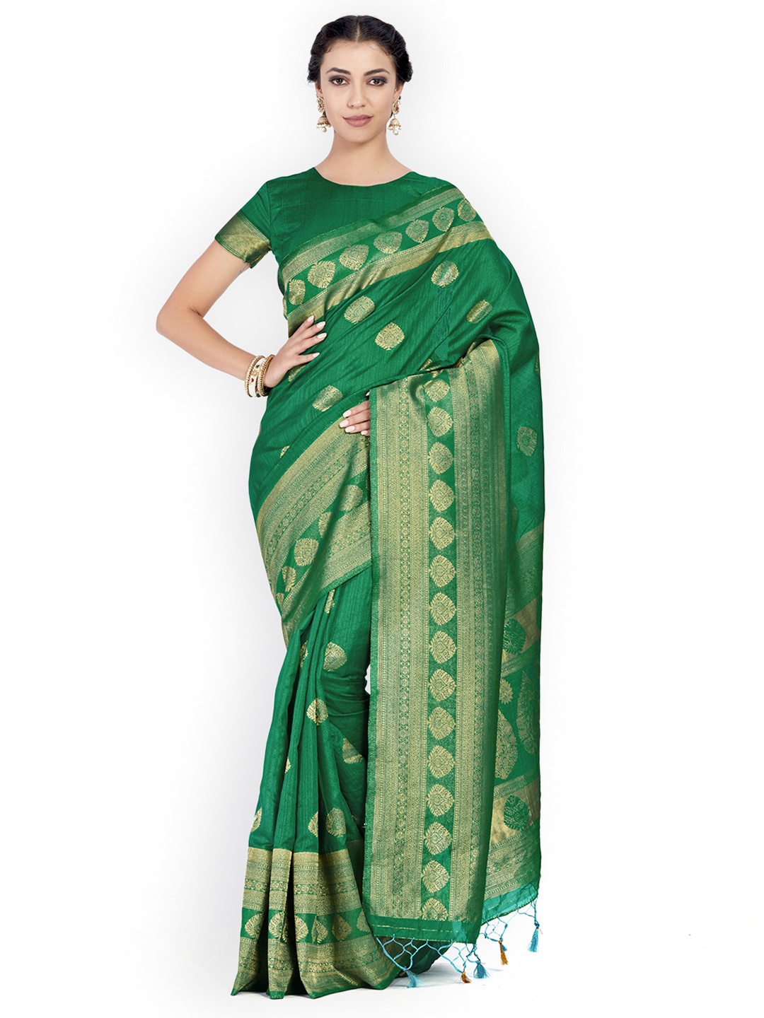 MIMOSA Green Art Silk Woven Design Kanjeevaram Saree