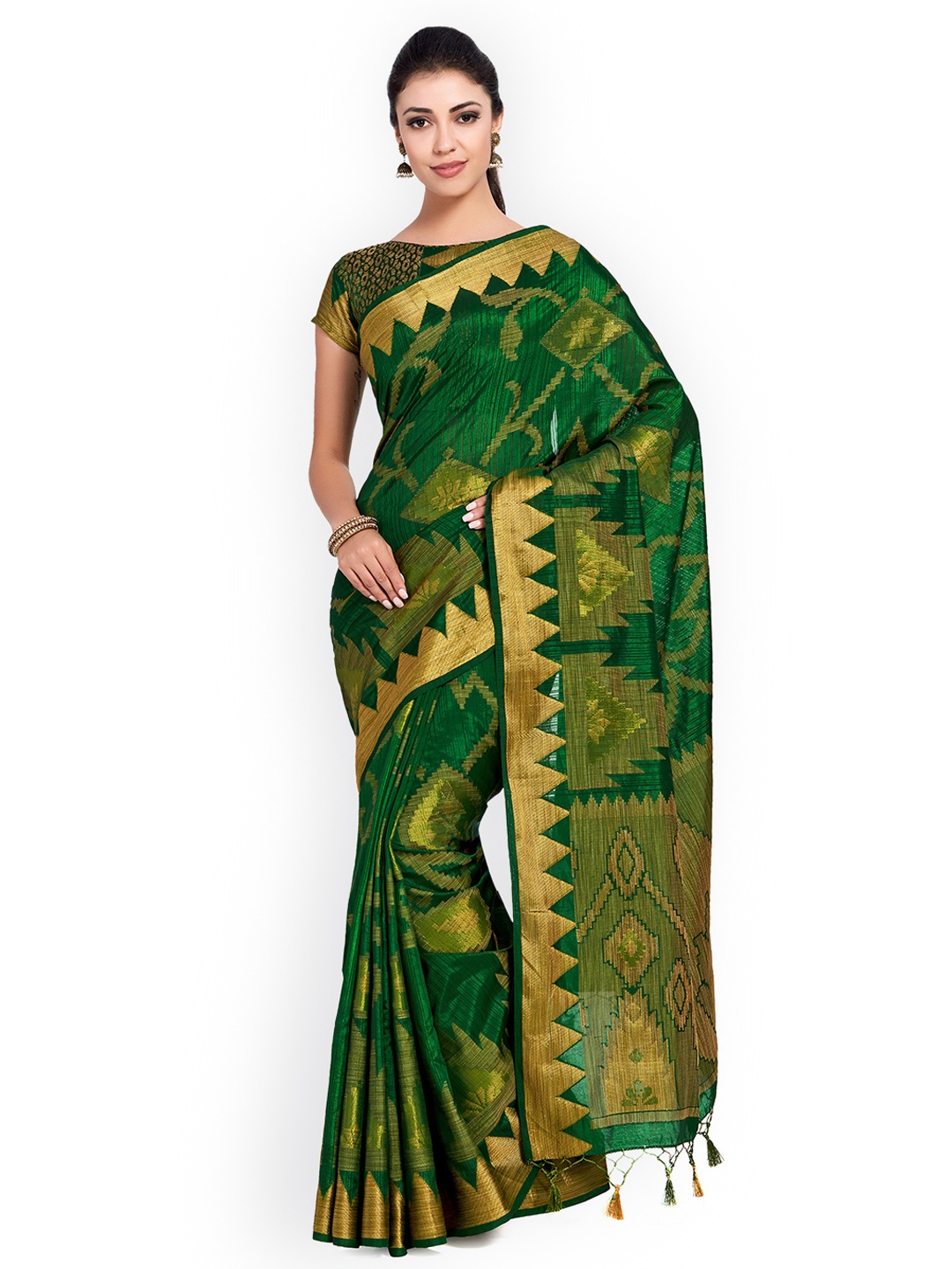 

MIMOSA Green & Gold-Coloured Art Silk Woven Design Kanjeevaram Saree