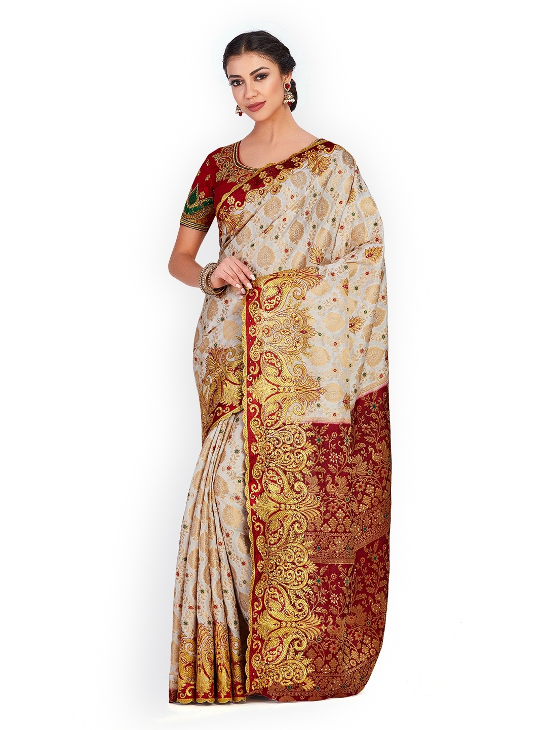

MIMOSA Off-White Art Silk Embroidered Kanjeevaram Saree
