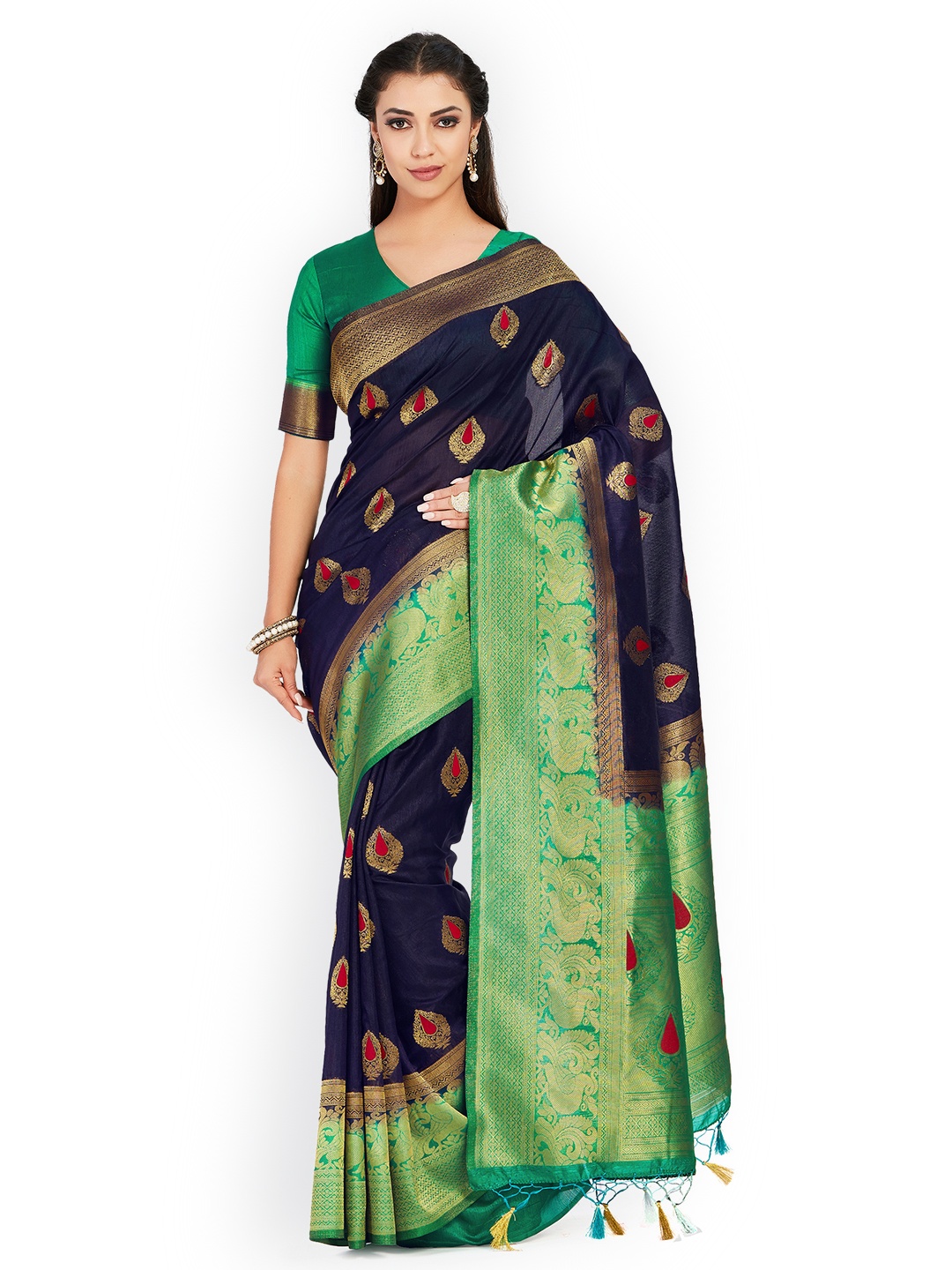 

MIMOSA Navy Blue Art Silk Woven Design Kanjeevaram Saree