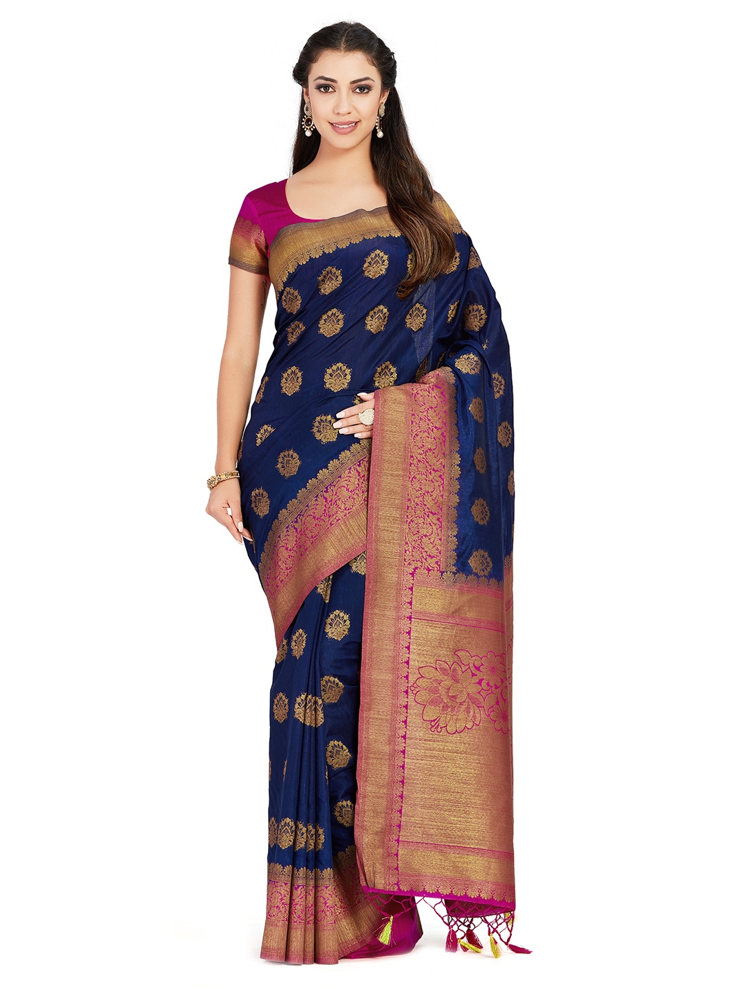 

MIMOSA Navy Blue Art Silk Woven Design Kanjeevaram Saree