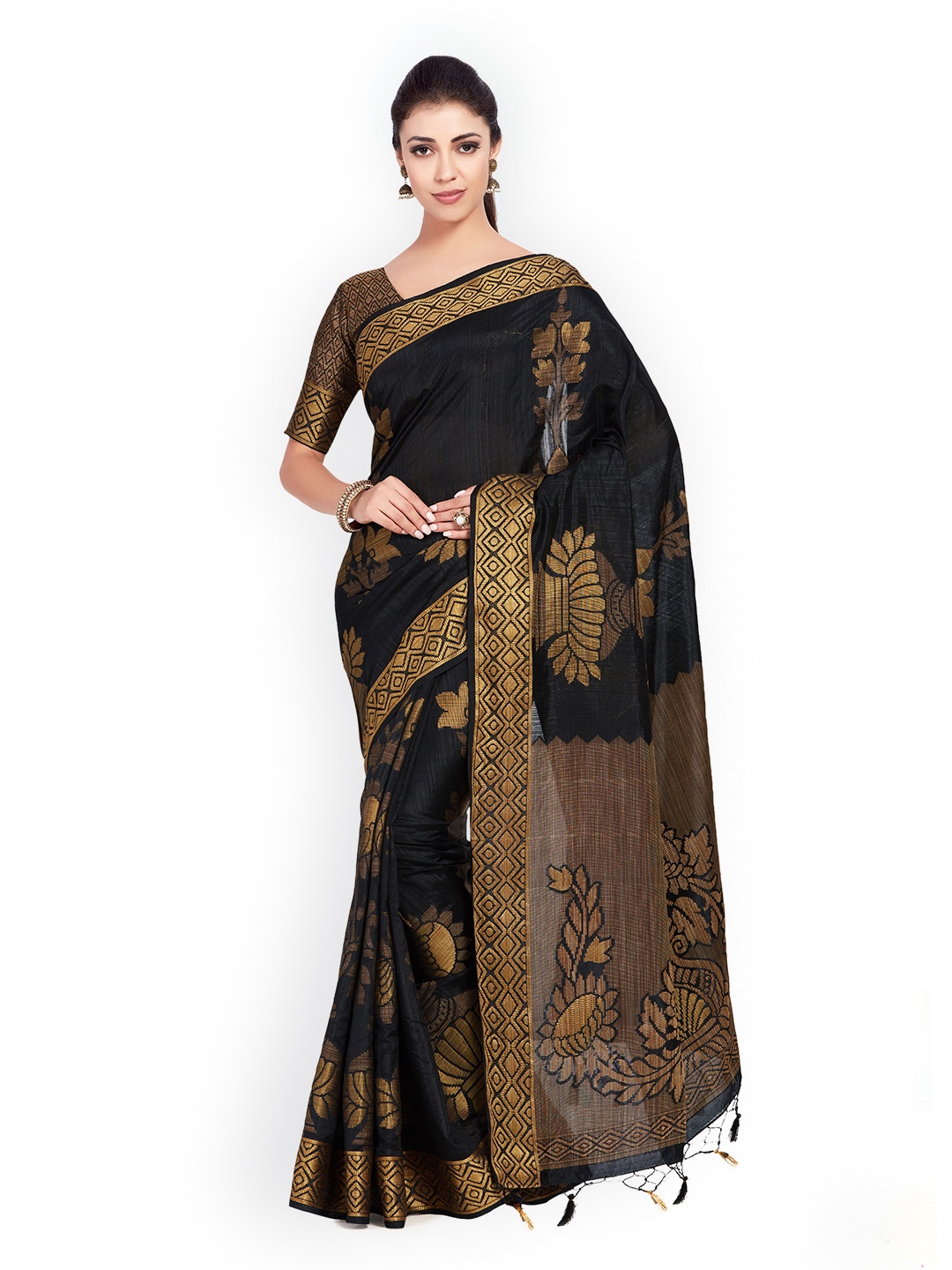 

MIMOSA Black Art Silk Woven Design Kanjeevaram Saree