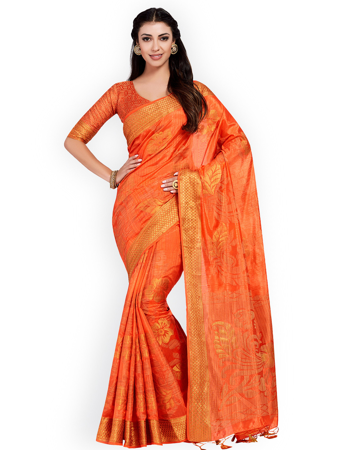 

MIMOSA Orange Art Silk Woven Design Kanjeevaram Saree