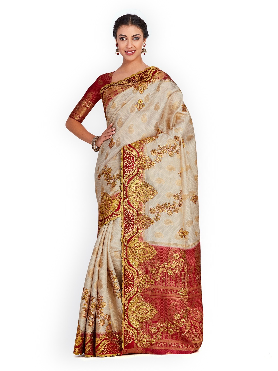 

MIMOSA Off-White Art Silk Embroidered Kanjeevaram Saree