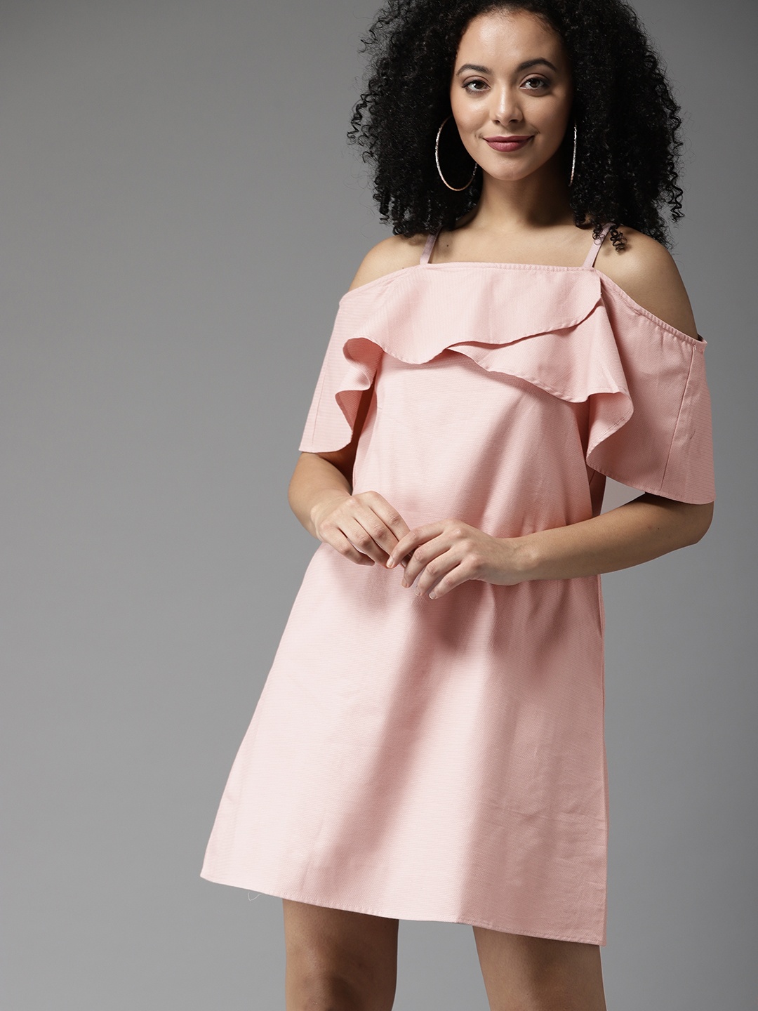 

HERE&NOW Women Pink Solid A-Line Dress, Peach