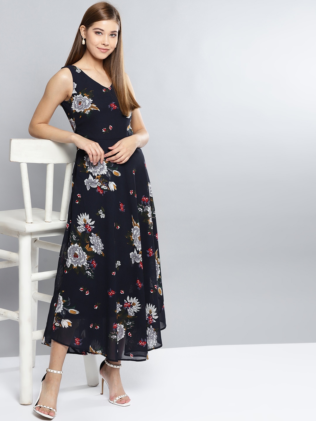 

Harpa Women Navy Blue Printed Maxi Dress