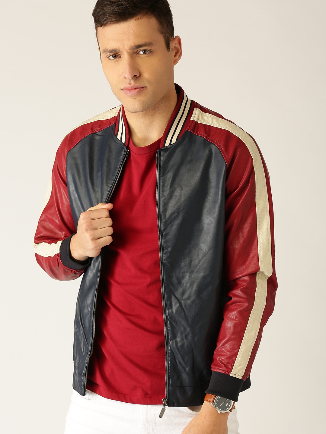 

United Colors of Benetton Men Navy Blue Solid Bomber Jacket