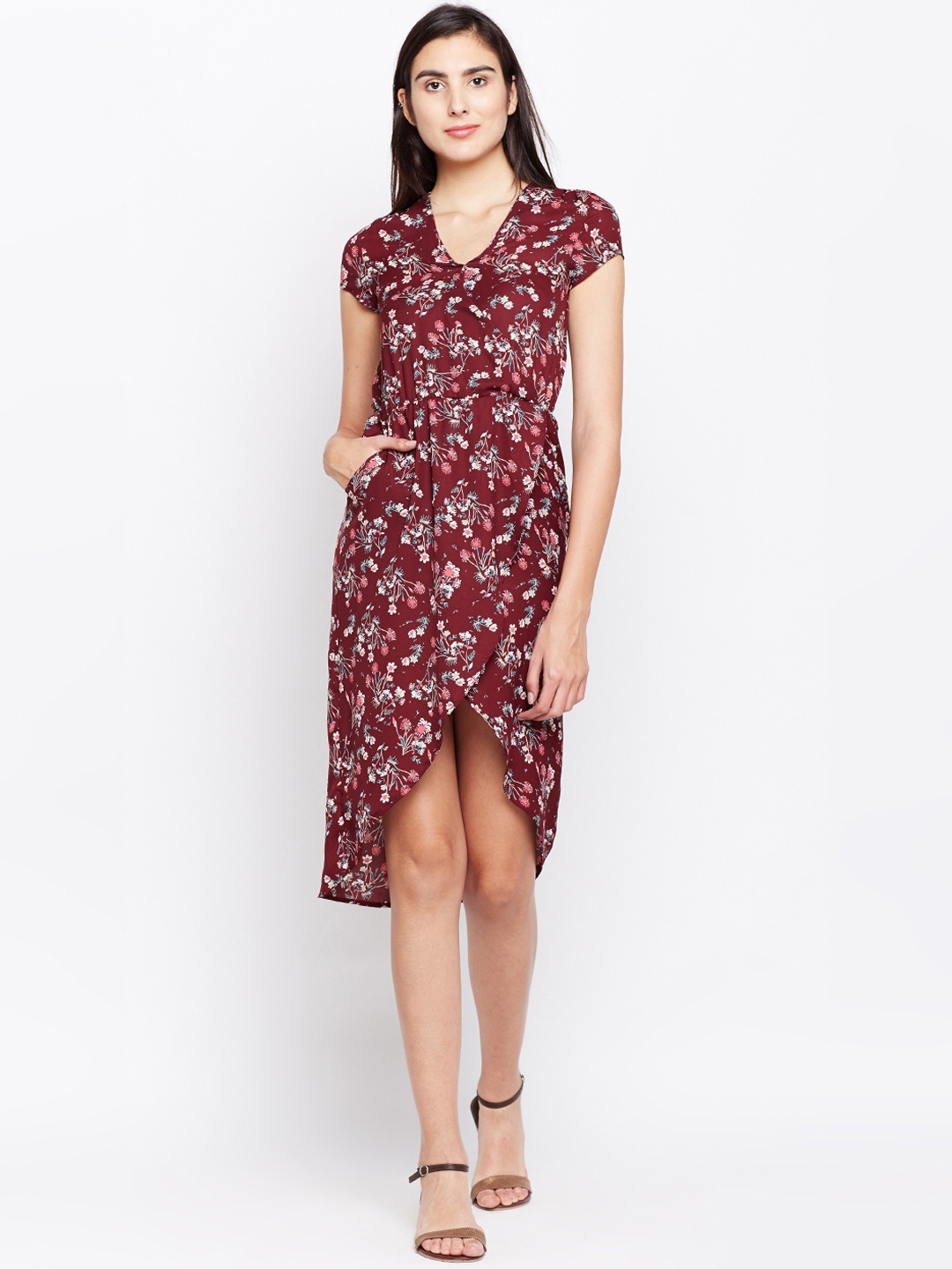 

Oxolloxo Women Maroon Floral Print Fit and Flare Dress