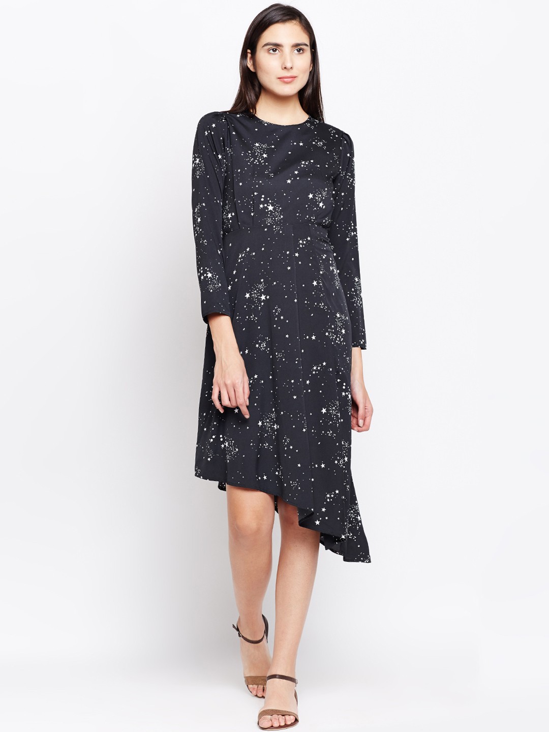 

Oxolloxo Women Black Printed Fit and Flare Dress