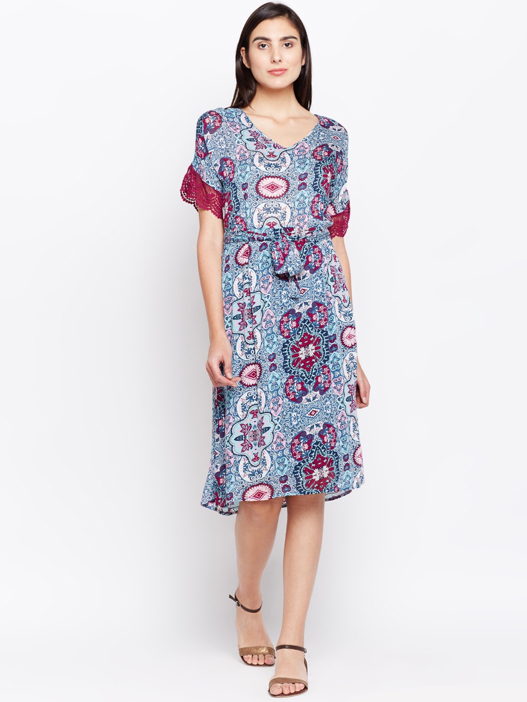 

Oxolloxo Women Blue Printed A-Line Dress