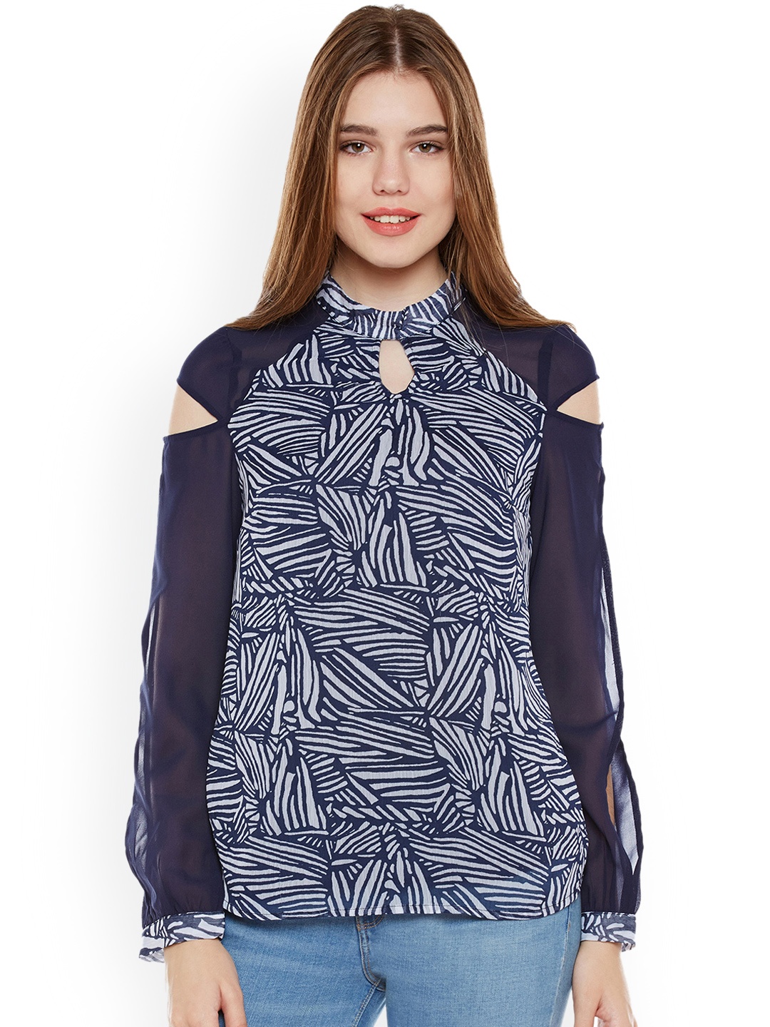 

Oxolloxo Women Navy Blue Printed Top