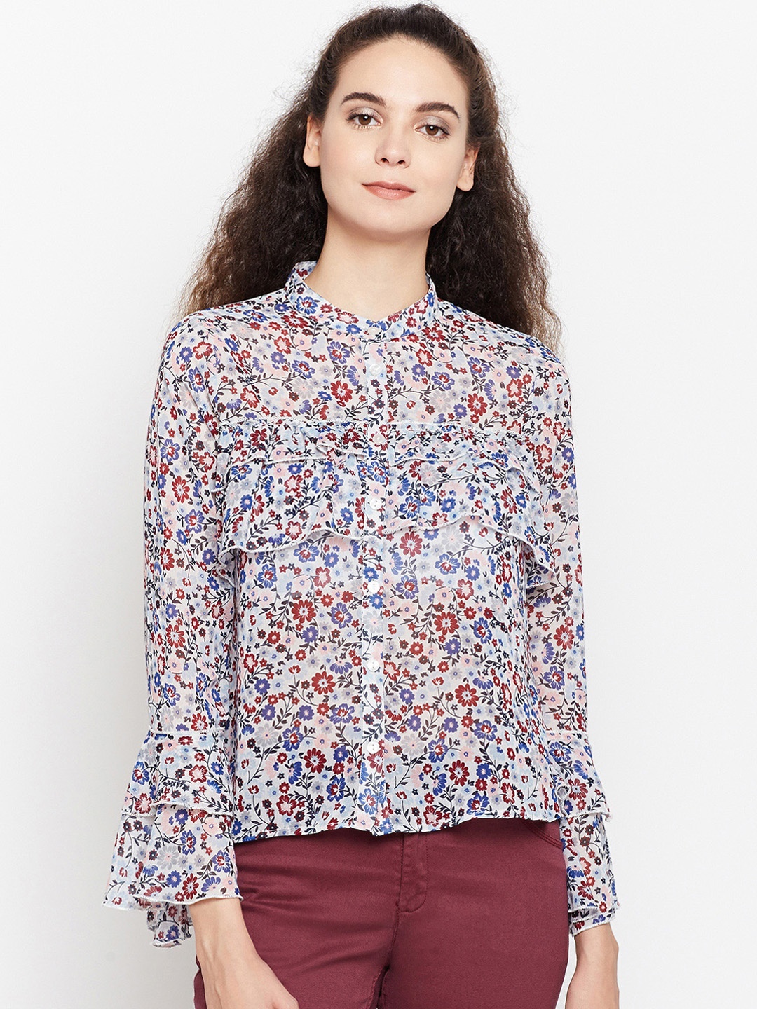 

Oxolloxo Women Off-White Regular Fit Floral Print Casual Shirt