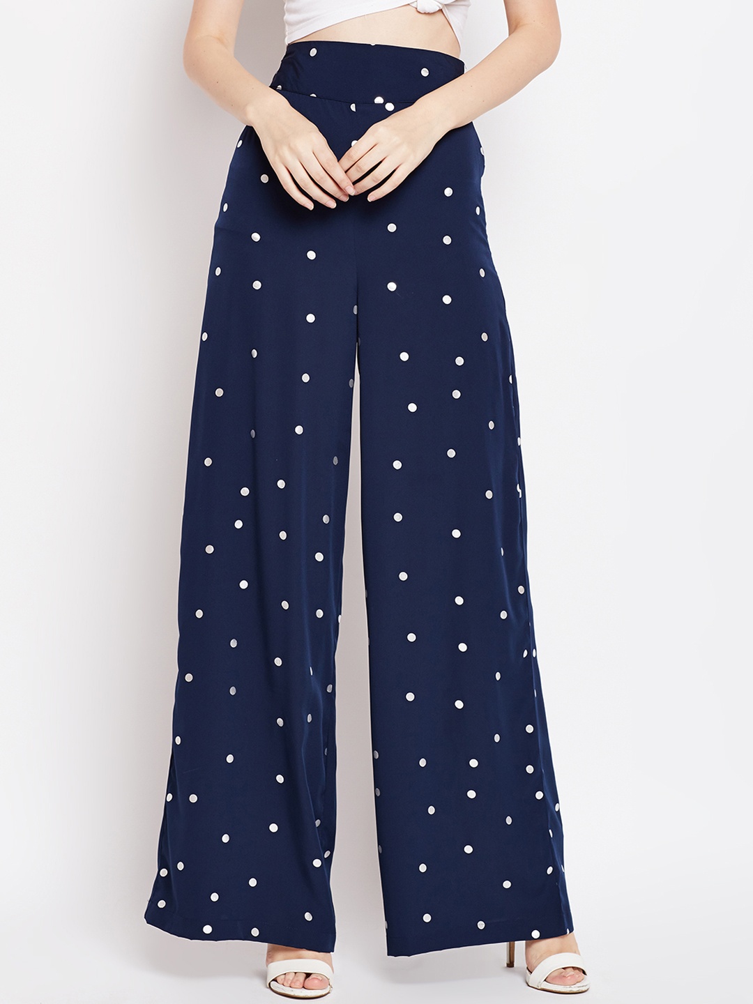 

Oxolloxo Women Navy Blue Flared Printed Palazzos