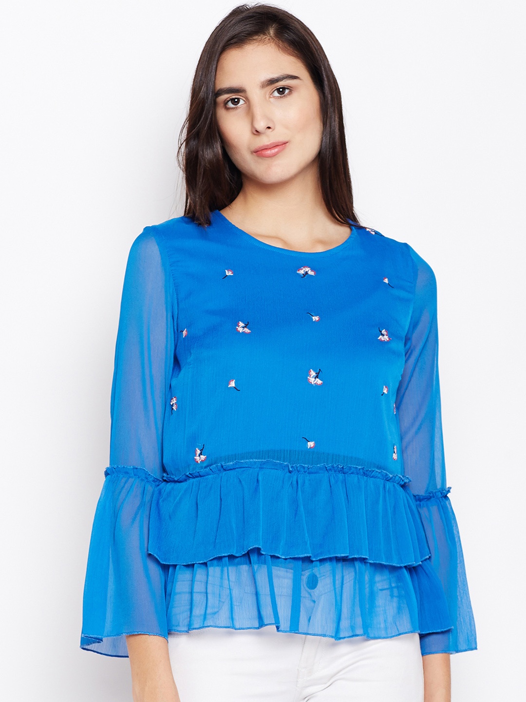 

Oxolloxo Women Blue Printed A-Line Top