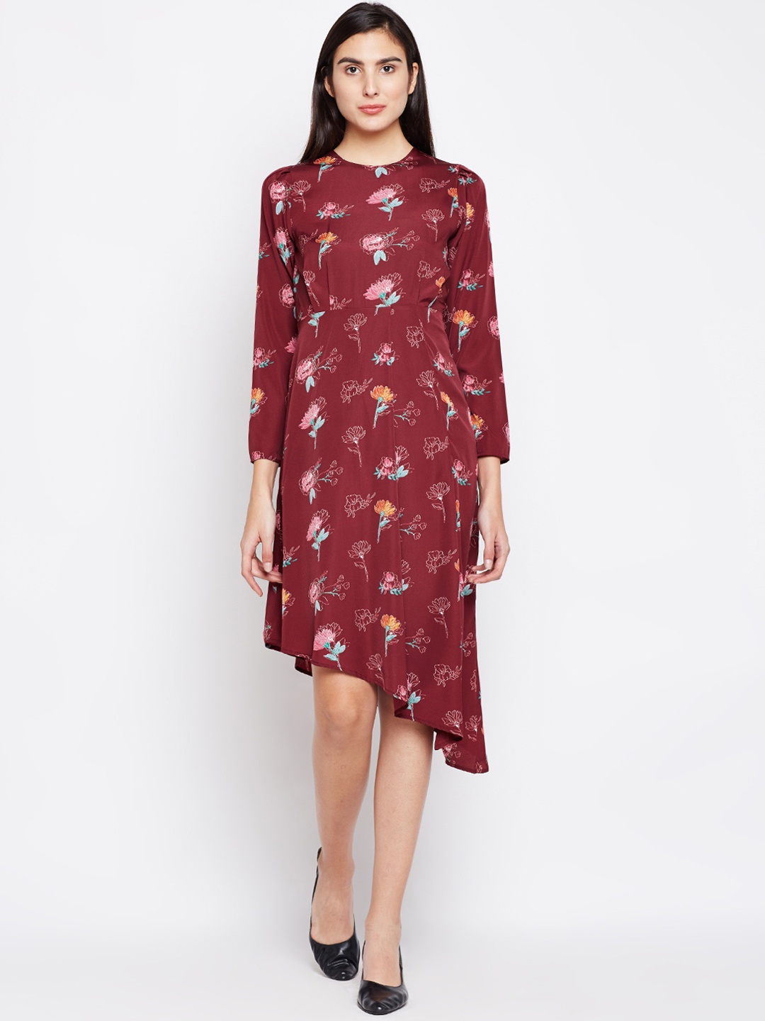 

Oxolloxo Women Maroon Floral Print Fit and Flare Dress