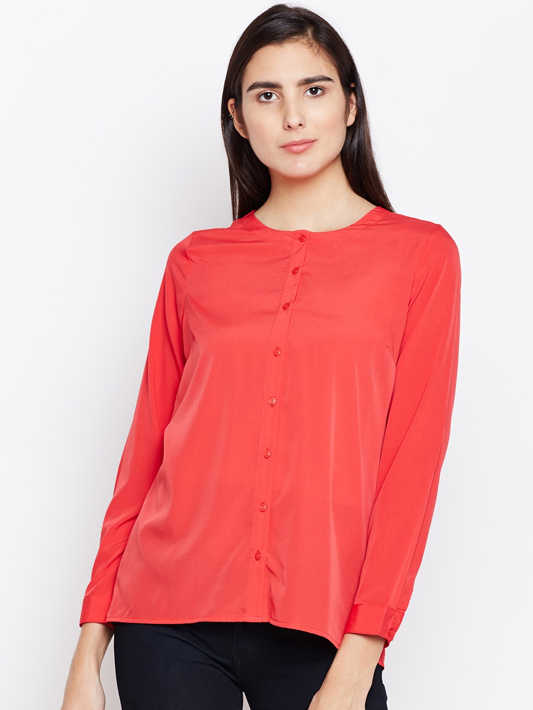 

Oxolloxo Women Red Regular Fit Solid Casual Shirt