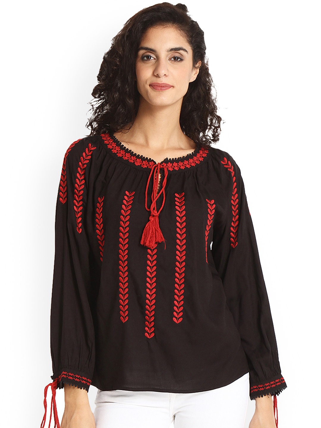 

Gipsy Women Black & Red Embroidered Top