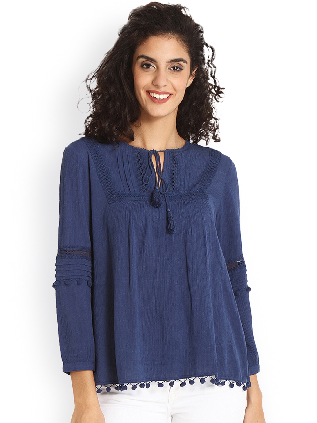 

Gipsy Women Navy Blue Solid Top