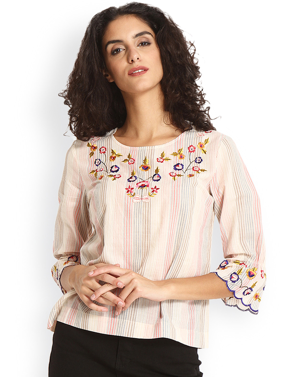 

Gipsy Women Beige Striped Top