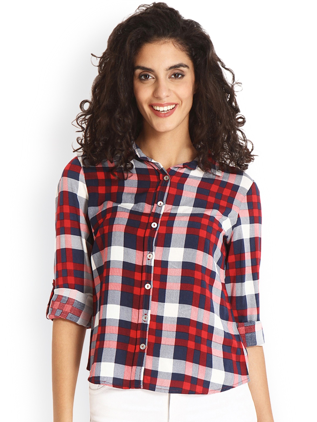 

Gipsy Women Red & White Regular Fit Checked Casual Shirt