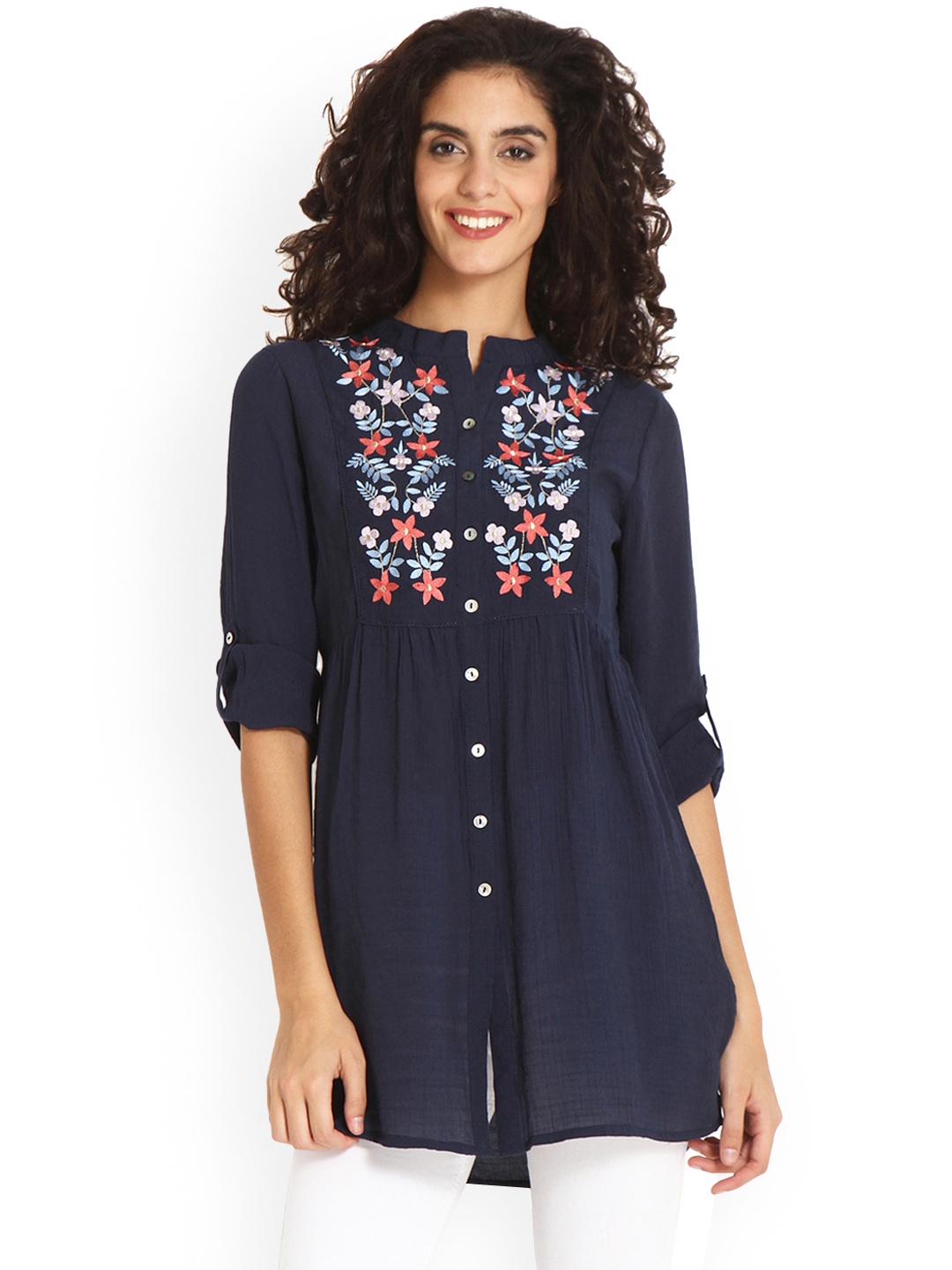 

Gipsy Navy Blue Solid Tunic with Embroidered Detail